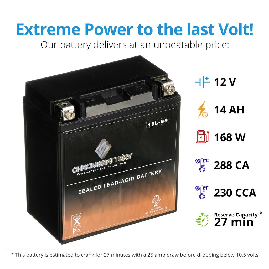 X2 230 Kawasaki Volt,14 YTX16L-BS Battery 1991 12 Ski Battery 650cc Jf650 Chrome Ah, CCA) for (16L-BS Jet