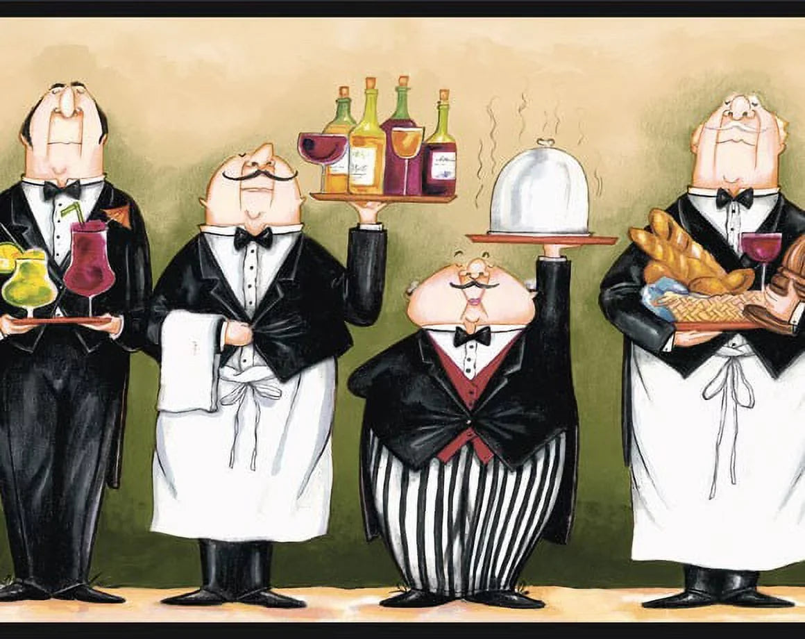 Border Wallpaper 879587 Chef Sage FFM10214b Kitchen Whimsical Waiters