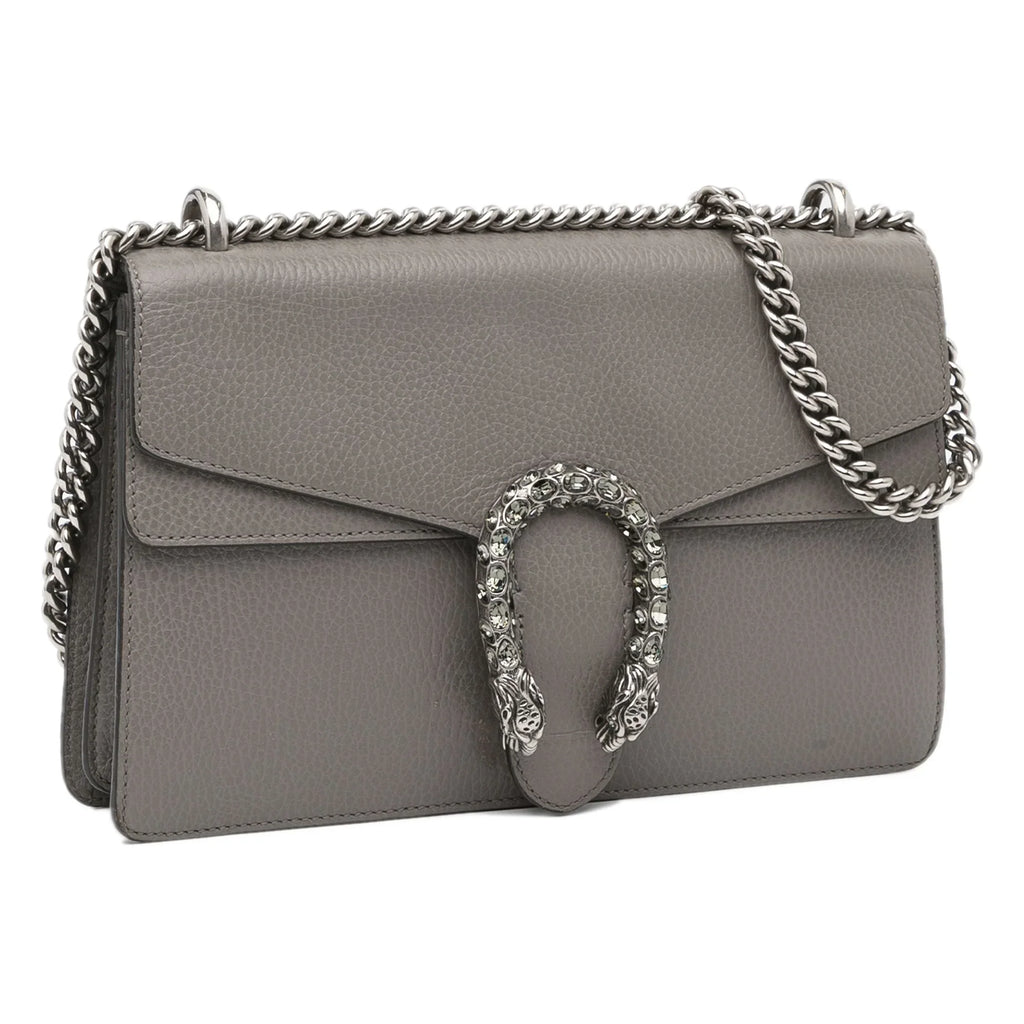 (Good) Dionysus Unisex Authenticated Pre-Owned Shoulder Small Calf Gray Bag Leather