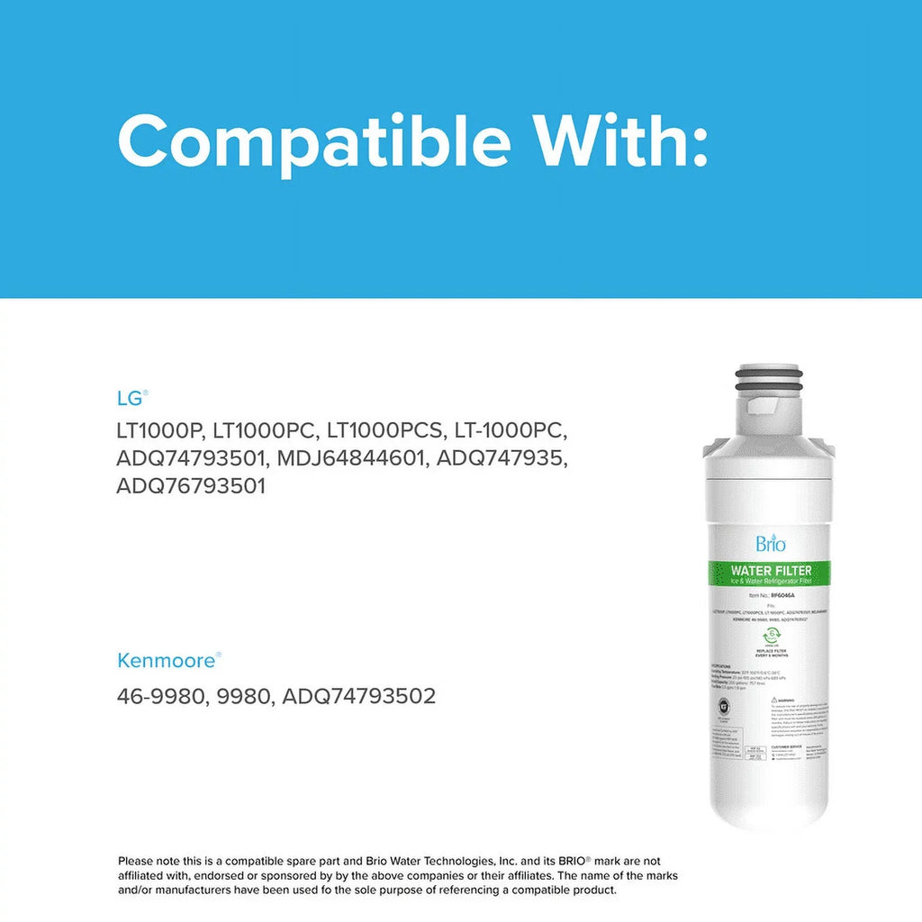 6046A Filter LGLT1000P, Compatible Replacement With LT1000PCS, ADQ74793501 Brio liquid LT-1000PC, Refrigerator LT1000PC,