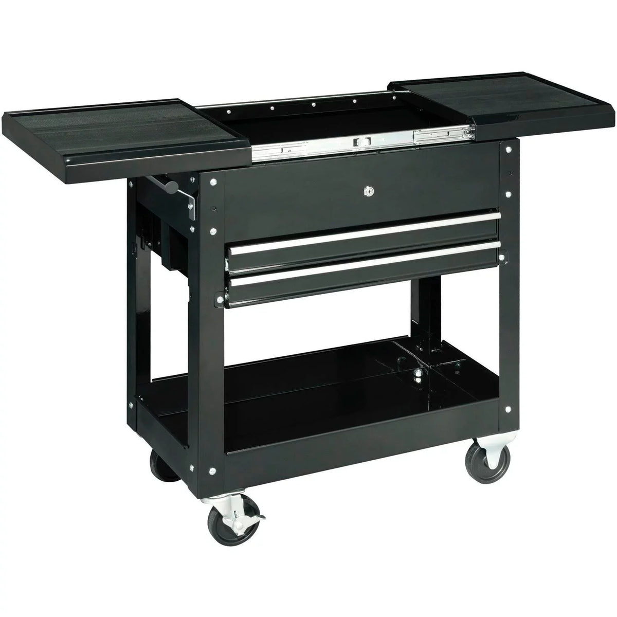 Top, Black W/ Tool Global Sliding 2-Drawer Industrial 27" Cart