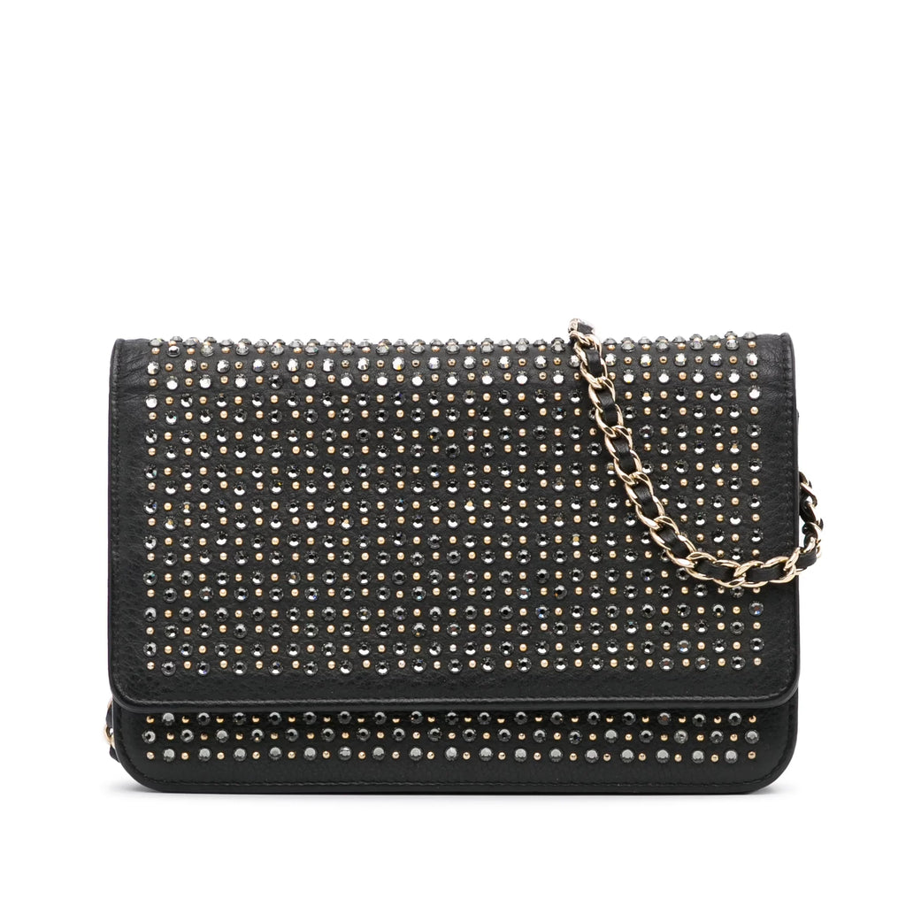Bag Crossbody (Good) Authenticated on Chain Leather Studded Wallet Calf Black Unisex Pre-Owned