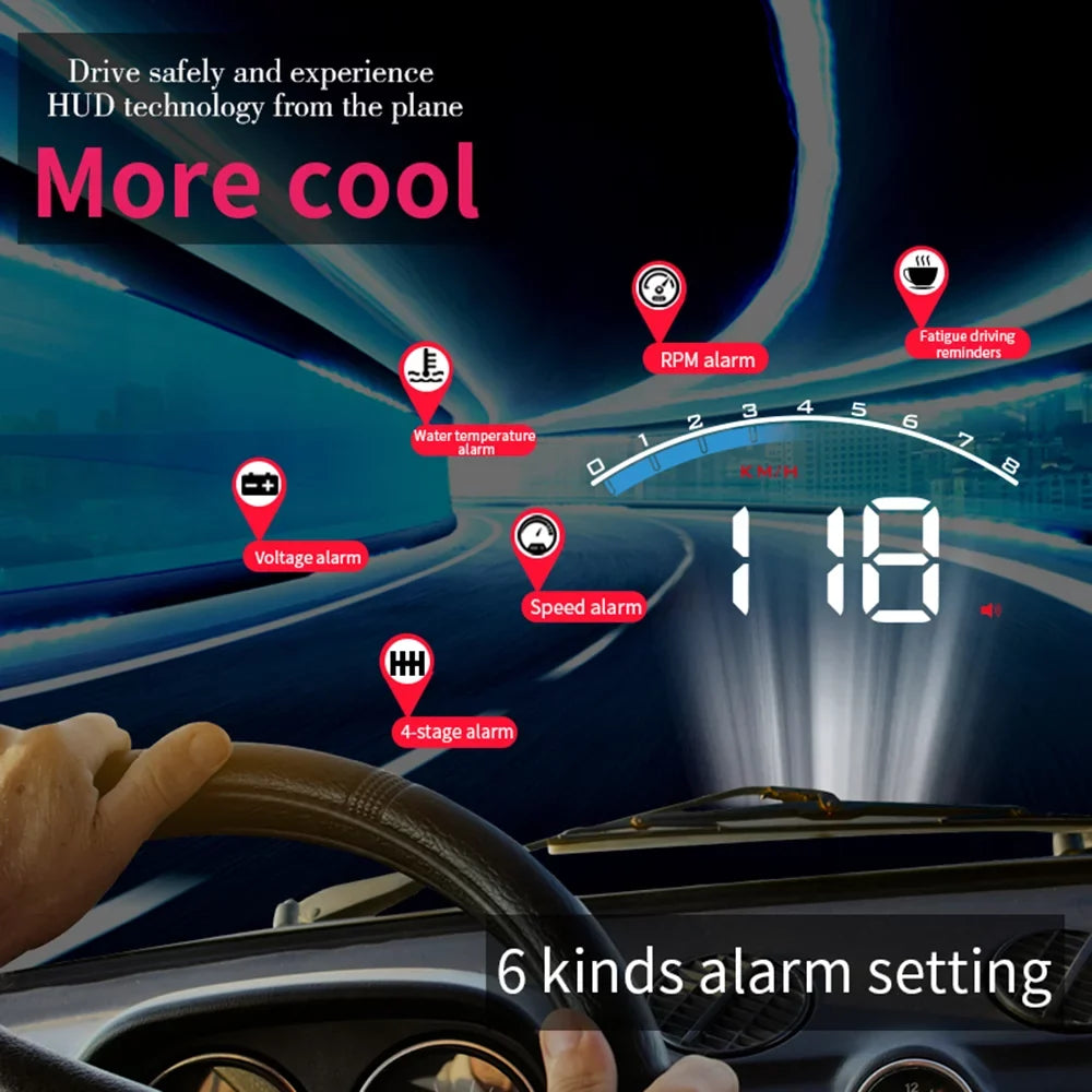 3.5" Universal Head HUD Carevas RV Auto ODB Speed/liquid SUV Up Tachometer Speedometer Projector II Truck Car Display M6S LED Display Temperature/Voltage