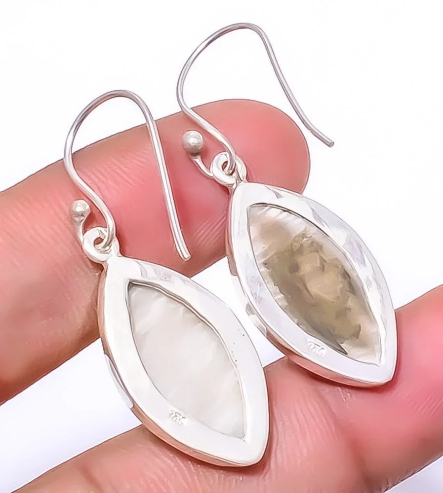 Silver Earring 925 Birthday A379, Gift, India Jewelry White Jewelry Beautiful Plated For Valentine's Day Gift, Woman - Gemstone Scolecite 1.76"