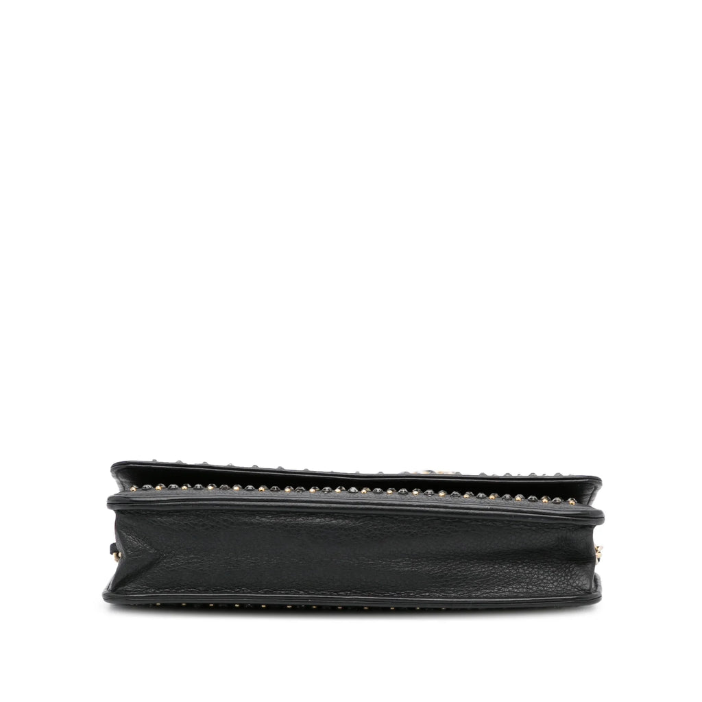 Bag Crossbody (Good) Authenticated on Chain Leather Studded Wallet Calf Black Unisex Pre-Owned