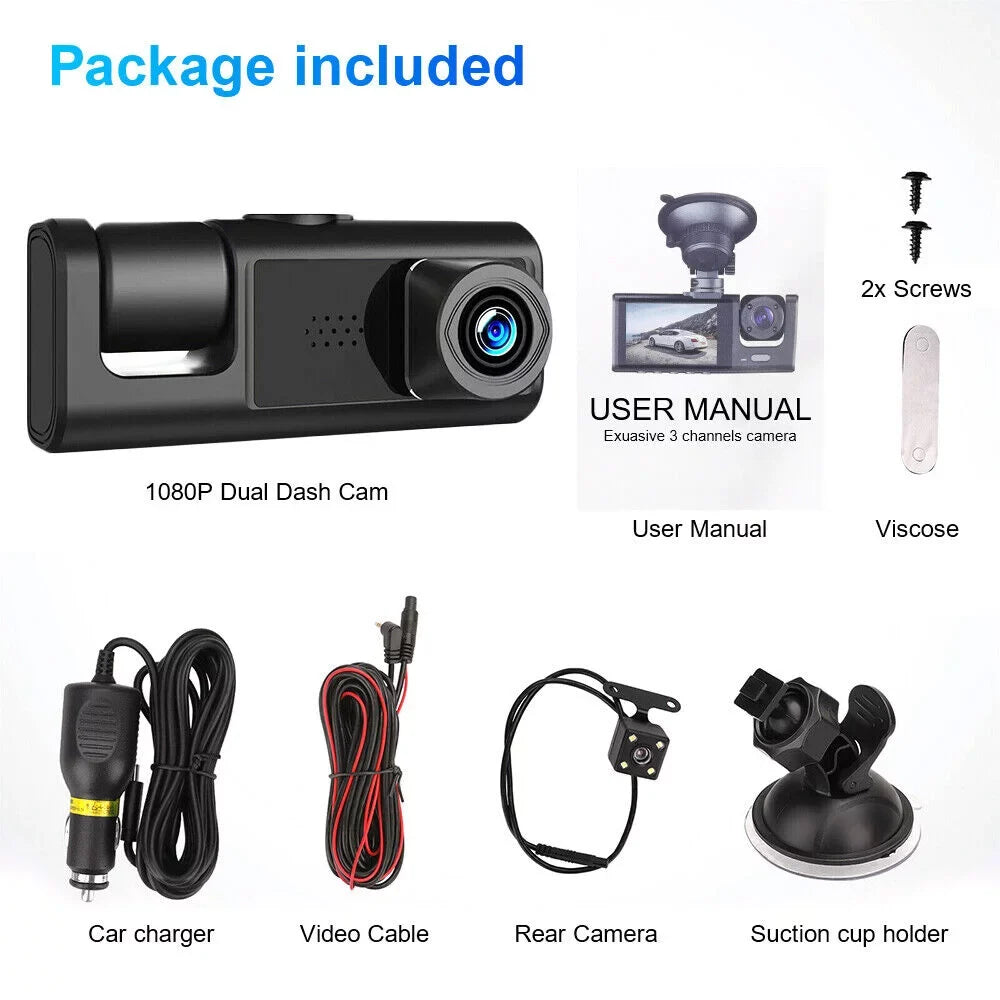 Video Camera Dash Front/Rear/Inside G-sensor Dual Car 1080P Jinyi Lens Recorder Cam