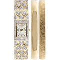 White Round Double Bangle Female Crystal (EG8012ST) Adult MOP Watch Gold-Tone Elgin Set