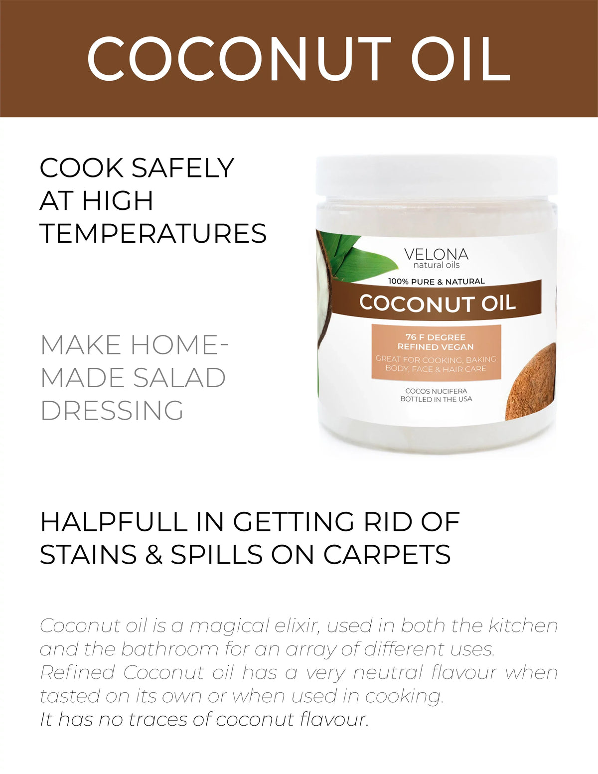 Oil Care 76 | Cold | 7 Skin, Natural Refined, and Degree Pure Hair | - jar Oil Velona | lb Carrier in 100% Body, pressed Coconut Face,
