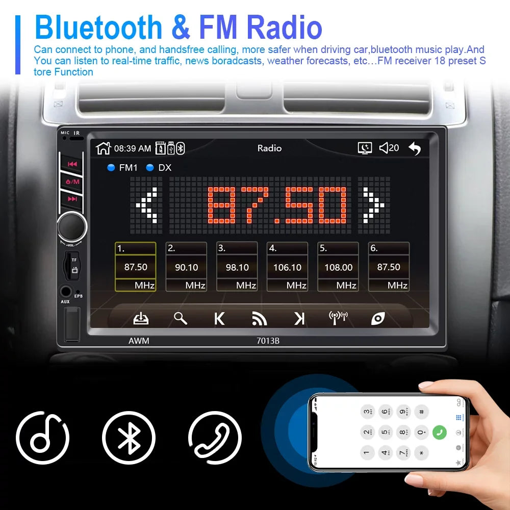 Radio 2 Stereo Bluetooth inch Camera D-play Touch 7 Podofo Car Car 4 MP5 with with Player Din USB Car Screen View Rear LED