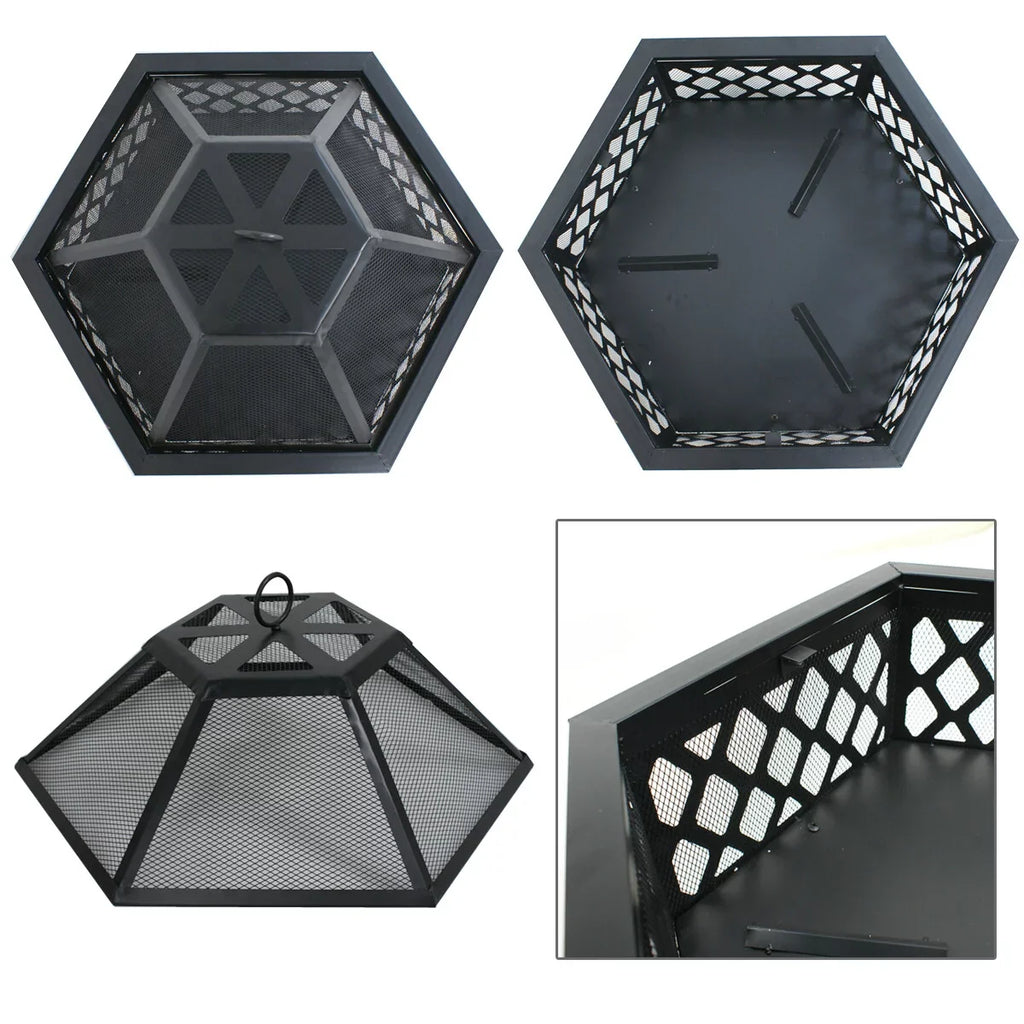 Backyard, ZenSports Pit Pire - Burning Lid, Black Bonfire W/Mesh Hex-Shaped Portable Wood 24’’ exterior