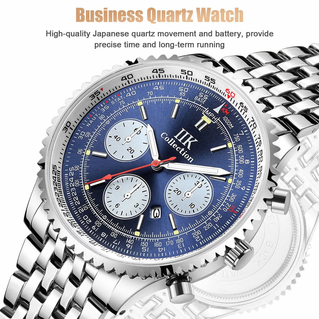 Men Waterproof Watch Stainless De Hombre Relojes Quartz Luminous Bracelet Steel