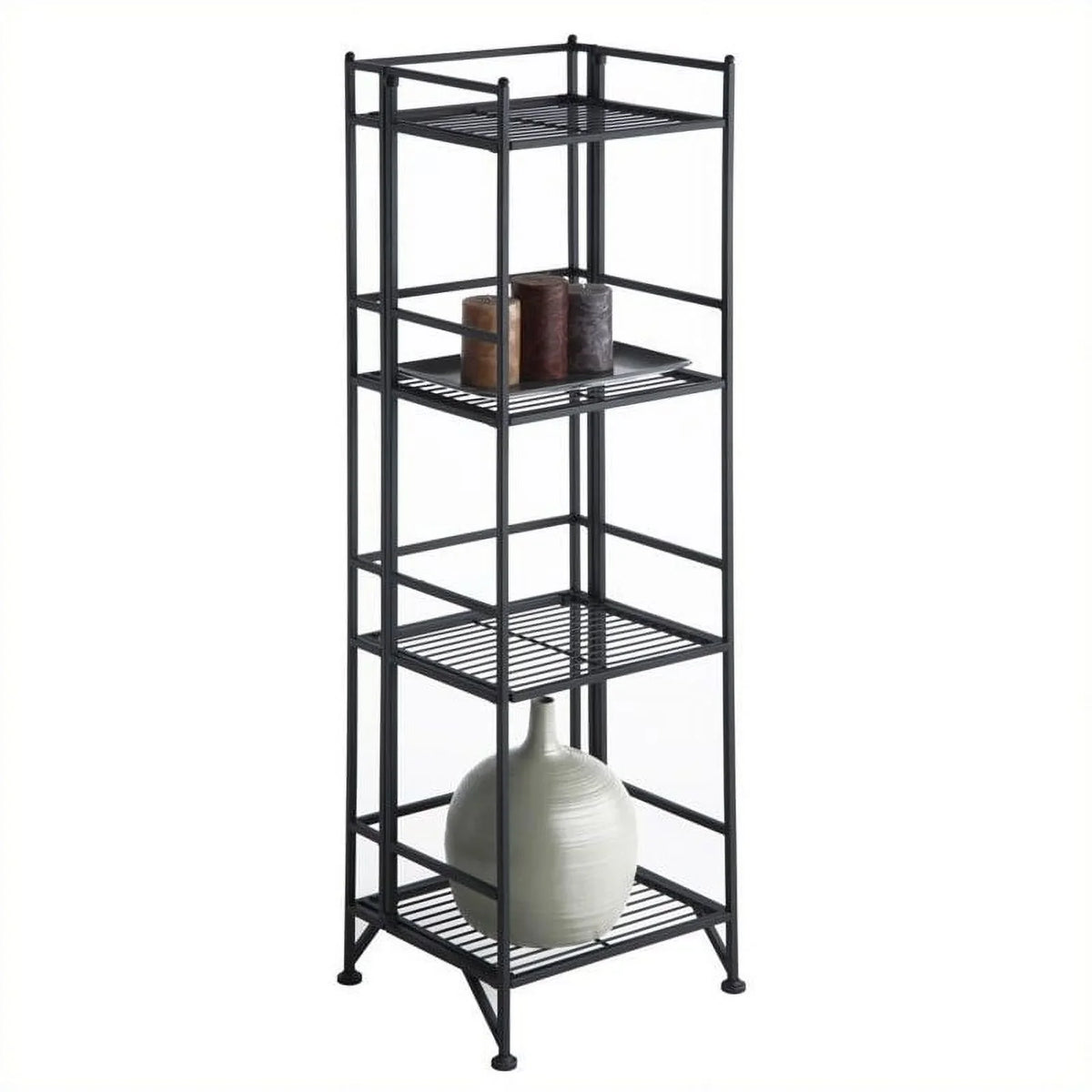 Pemberly Black Row Folding Shelf in Transitional Tier Unit 4 Metal