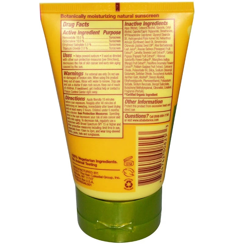(113 g) Hawaiian oz Alba 30, Natural Sunscreen, 4 SPF Botanica,