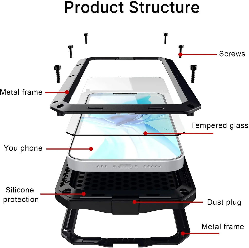 Duty iPhone Scratch Rugged Glass exterior Military Travel Protection, Case (Red) Shockproof Heavy Resistant Pro Gorilla Aluminum Grade and 13 Metal