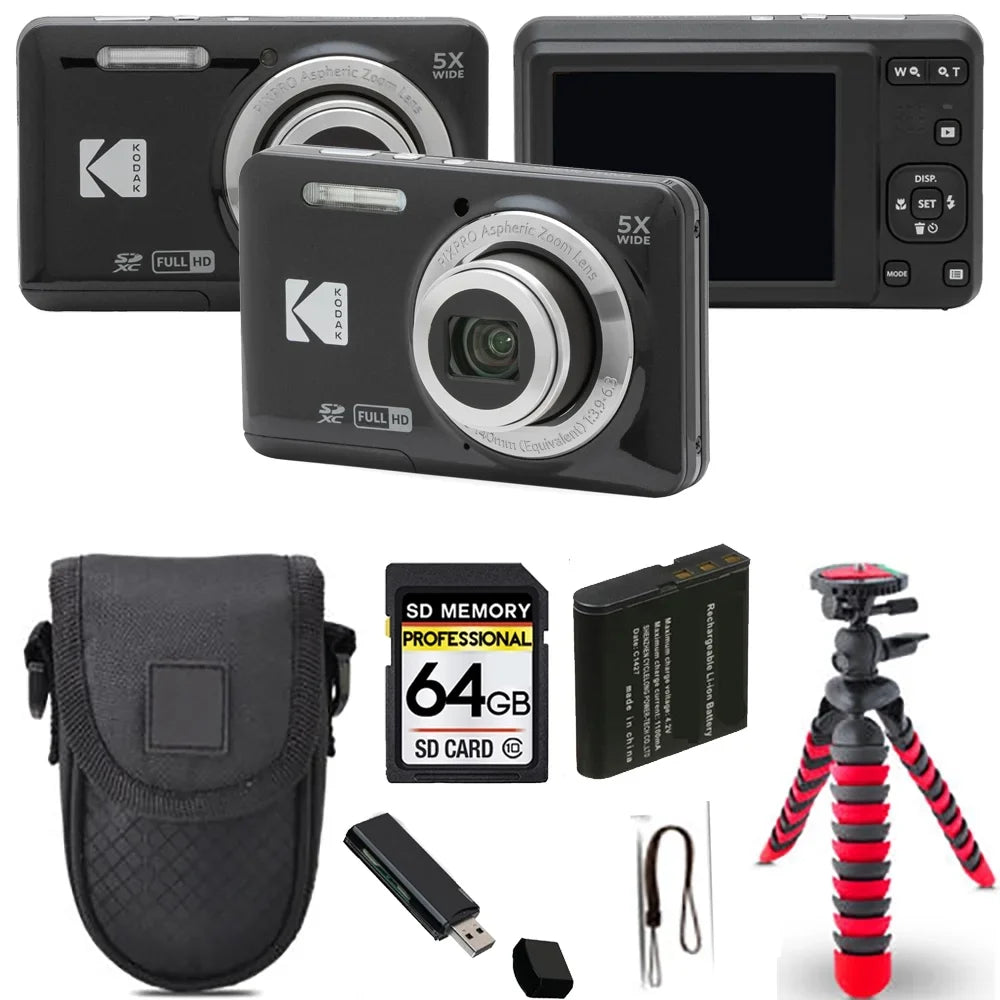 Kodak + Spider PIXPRO 64GB Camera Tripod (Black)+ Kit Case - FZ55 Digital