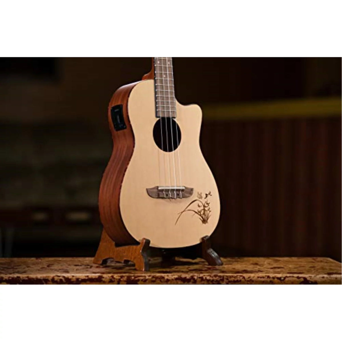 Ukulele Acoustic Electric Ortega Bass Series Bonfire