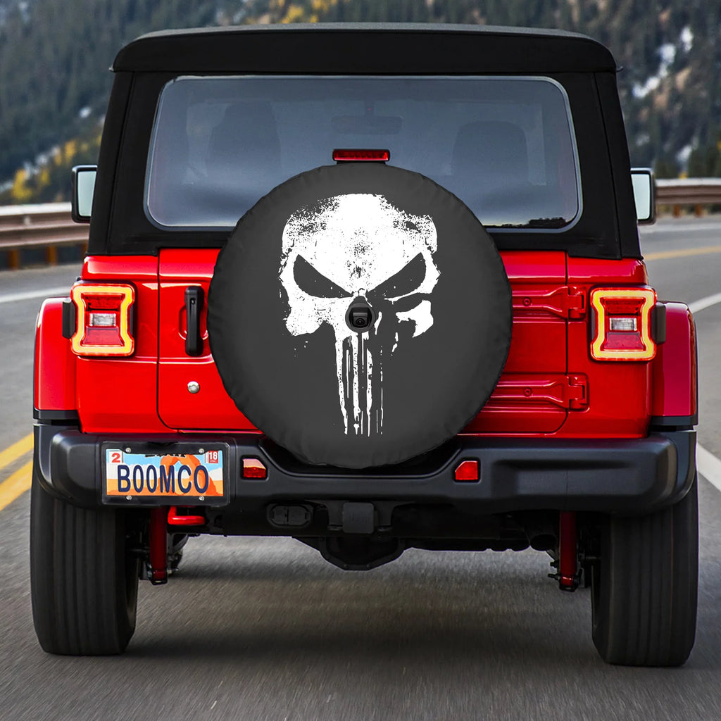 '- Punisher 32" (w/ Sport Boomerang (2018-2020) Sahara Jeep Skull JL - - back-up JL camera) Cover Distressed & for Wrangler Soft Tire