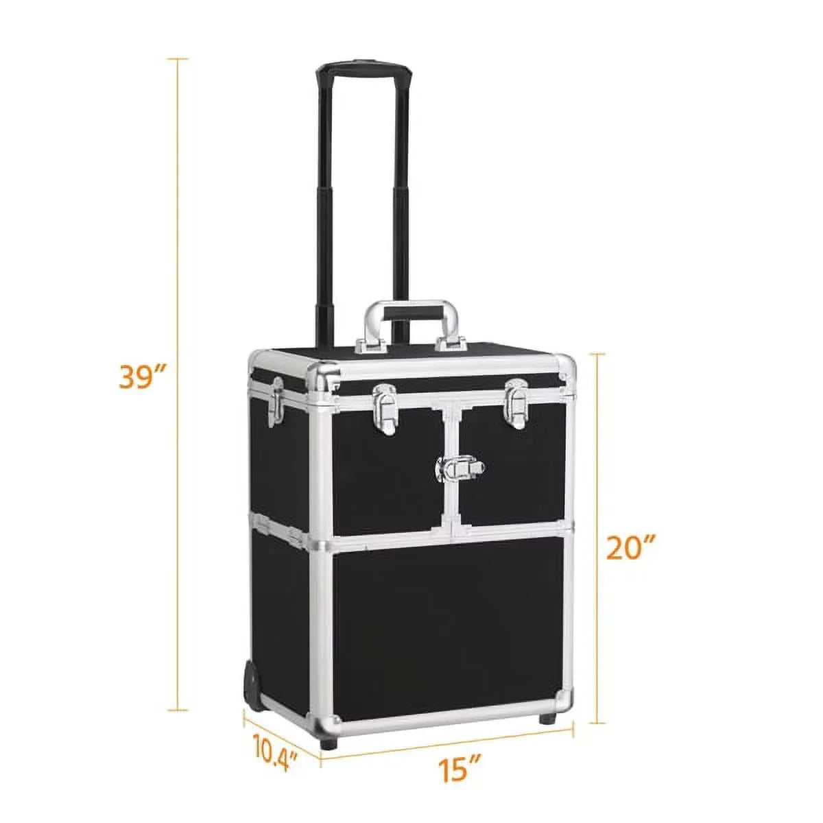 Alden Wheels, Design Mirror, Trays, & Makeup Black Case with Trolley Retractable Rolling