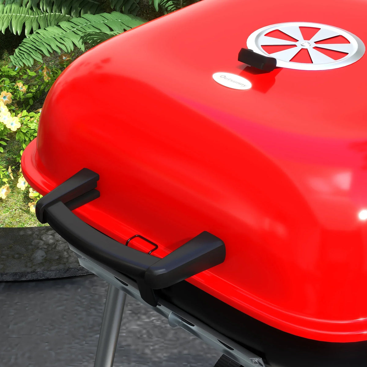 Outsunny Shelf Bottom Wheels Grill Red Portable Picnic, Charcoal for with