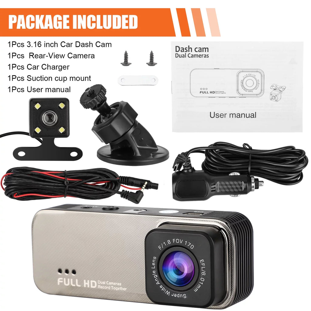 Dash Dual Detection, 170° 1080P Dash Cars, Camera Black Recorder WDR, Dual Motion 3.16inch TSV Camera Rear Angle G-Sensor, Cam, Front with Wide and Parking Dashboard for Monitoring, Display,