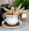 Fairy With Tea Fantasy Tea Shocked Fairy Tea Cup In Bathing 5" H Design Figurine Collectible Saucer Ebros Time Magical Encounters Bag Cracked With