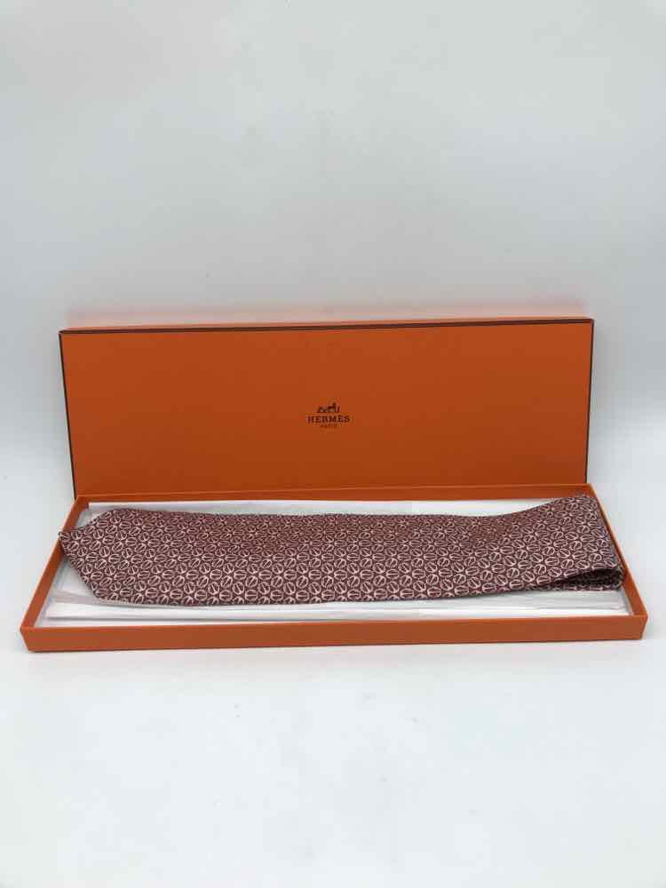 Printed Pre-Owned Hermes Tie Red Men's Silk