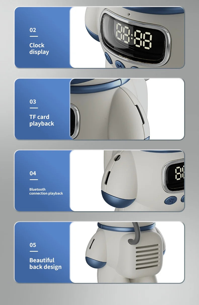 Light Bluetooth and Astronaut-Shaped TF Smart FM Sleep Night Clock, Support Alarm, Radio, Card with Speaker