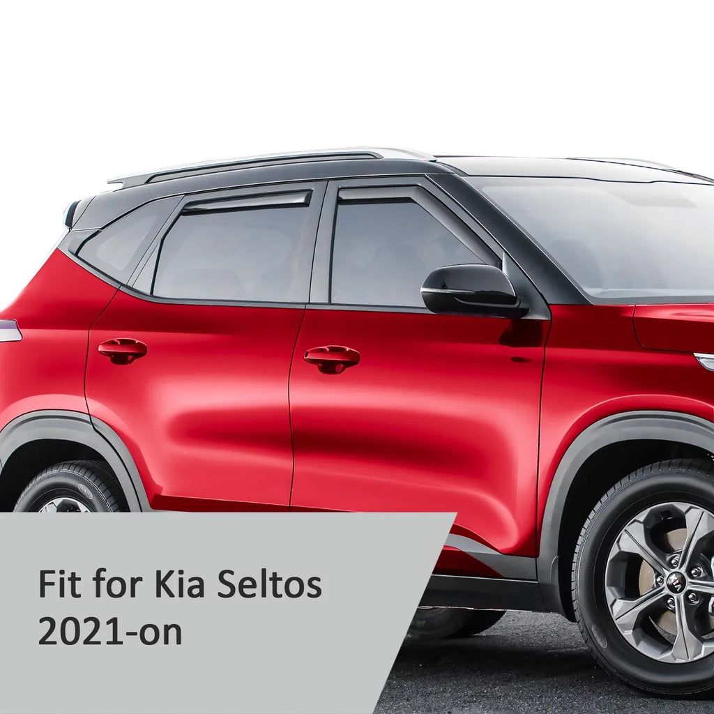 Kia - Guards Vent Durable Glass Seltos Rain 4 2021-2024, Extra Pieces Visors, Voron 200551 Window for Window in-Channel Deflectors,
