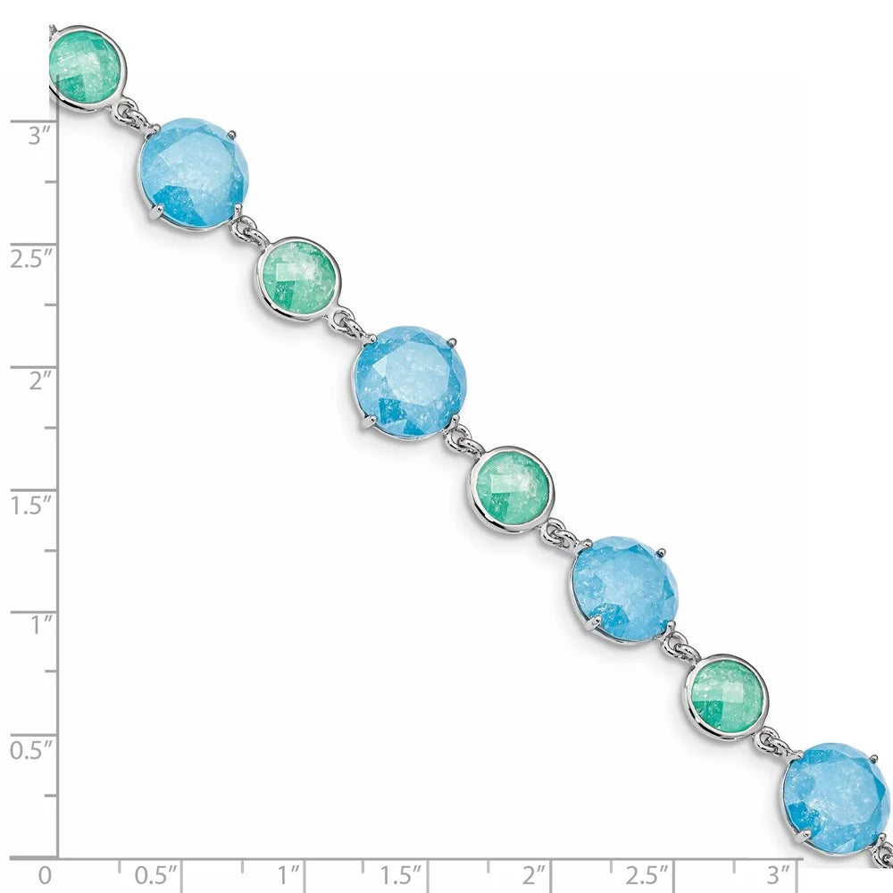 7.25 in ext CZ Rhod-pltd Bracelet Silver w/1in Q-QX970CZ Green/Blue Sterling Ice