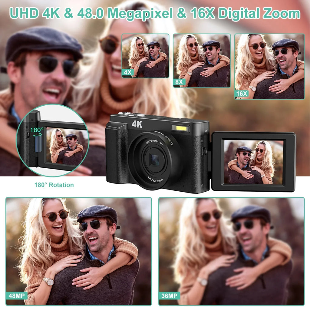 16X Autofocus Vlogging YouTube Video 48MP Camera Camera Digital 32GB for Card Cameras with Digital 4K Zoom Photography for