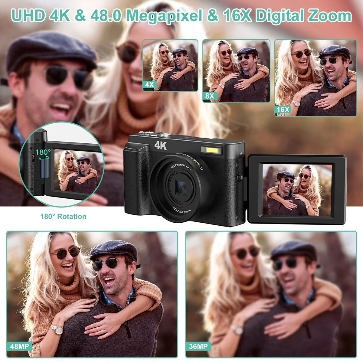 16X Autofocus Vlogging YouTube Video 48MP Camera Camera Digital 32GB for Card Cameras with Digital 4K Zoom Photography for