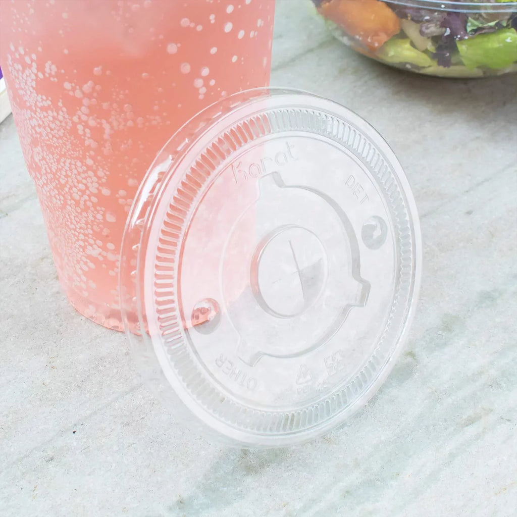 Paper Poly Cups, Karat w/ Straw Slot PET 32 Lids Flat Count oz 104.5mm C-KCL1045 & 600 for Cold