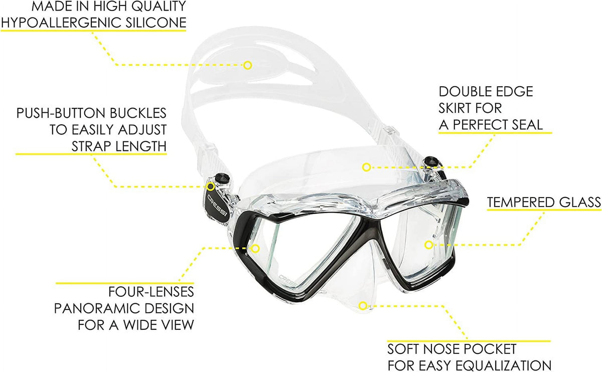 Soft Designed For A Silicone Seal 4: Panoramic - Mask In Diving View 4-Window Tempered - Glass Italy Wide Perfect Pano - Skirt