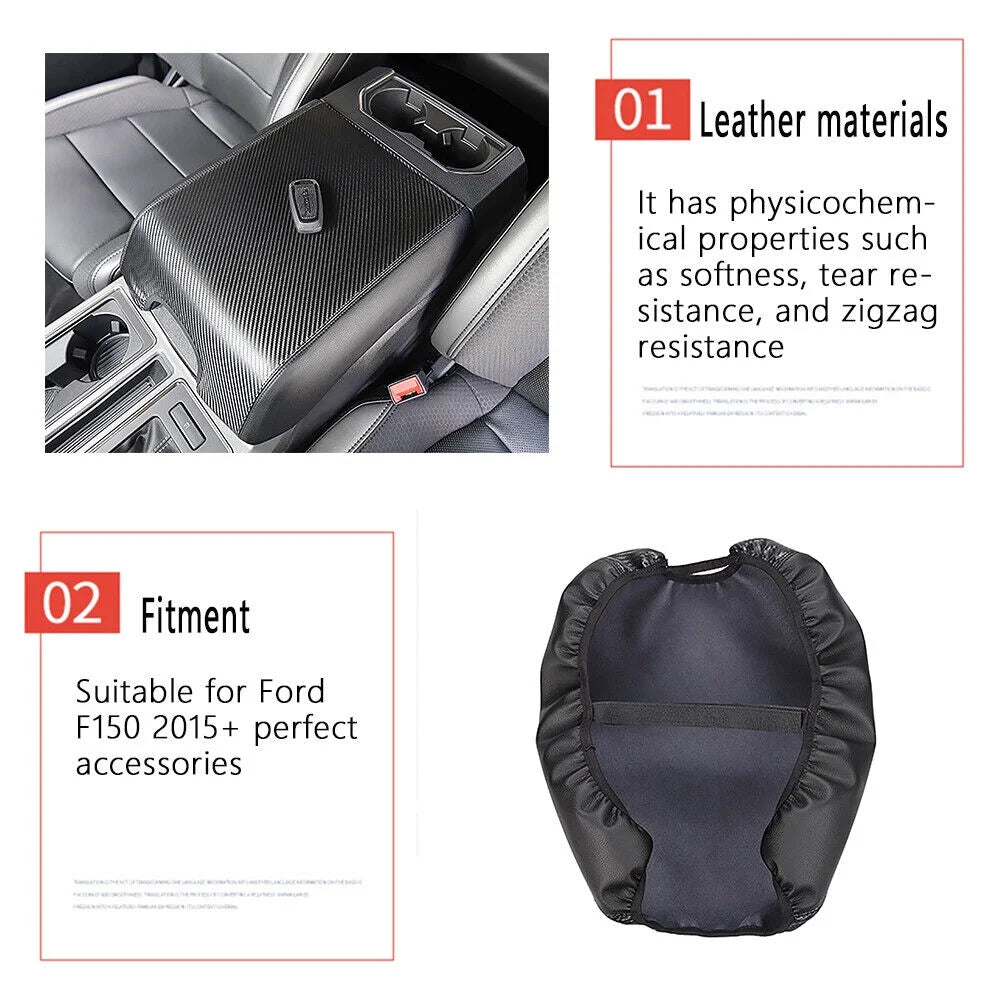 F150 Carbon Armrest Cover Center Protector Console Leather Pad Teledu