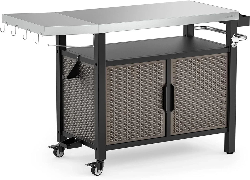 with Cart 53-Inch with Table exterior Wheels for Countertop, Steel Side Dining Indoor Rolling and Worktable SUSIMOND Stainless Island Shelf Storage Cabinet Kitchen XL