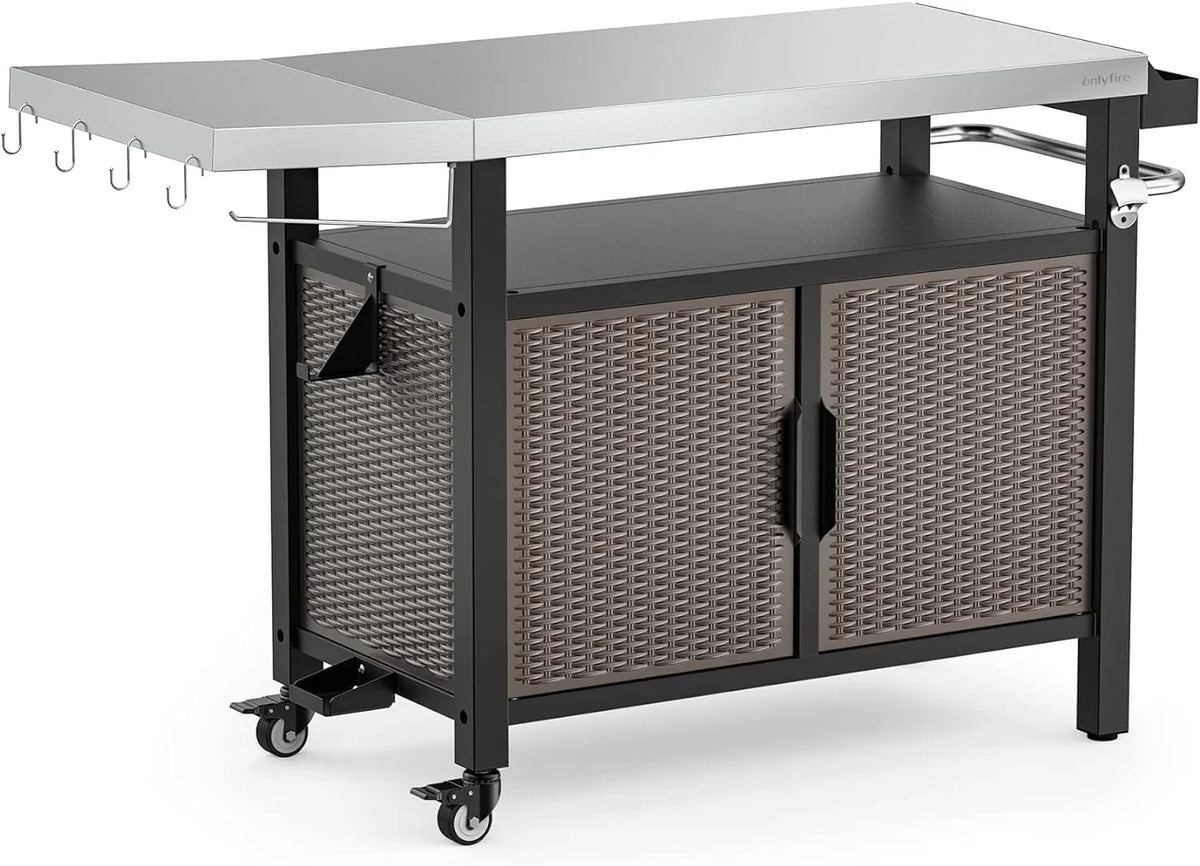 with Cart 53-Inch with Table exterior Wheels for Countertop, Steel Side Dining Indoor Rolling and Worktable SUSIMOND Stainless Island Shelf Storage Cabinet Kitchen XL
