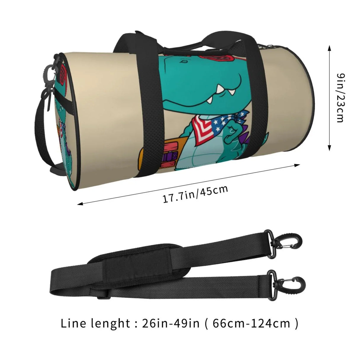 Gym Cool Sports Playing Large Compartment Skateboard Luggage Bag with Dino Capacity Waterproof Travel and Bag Bag Coaee Cylinder Pocket