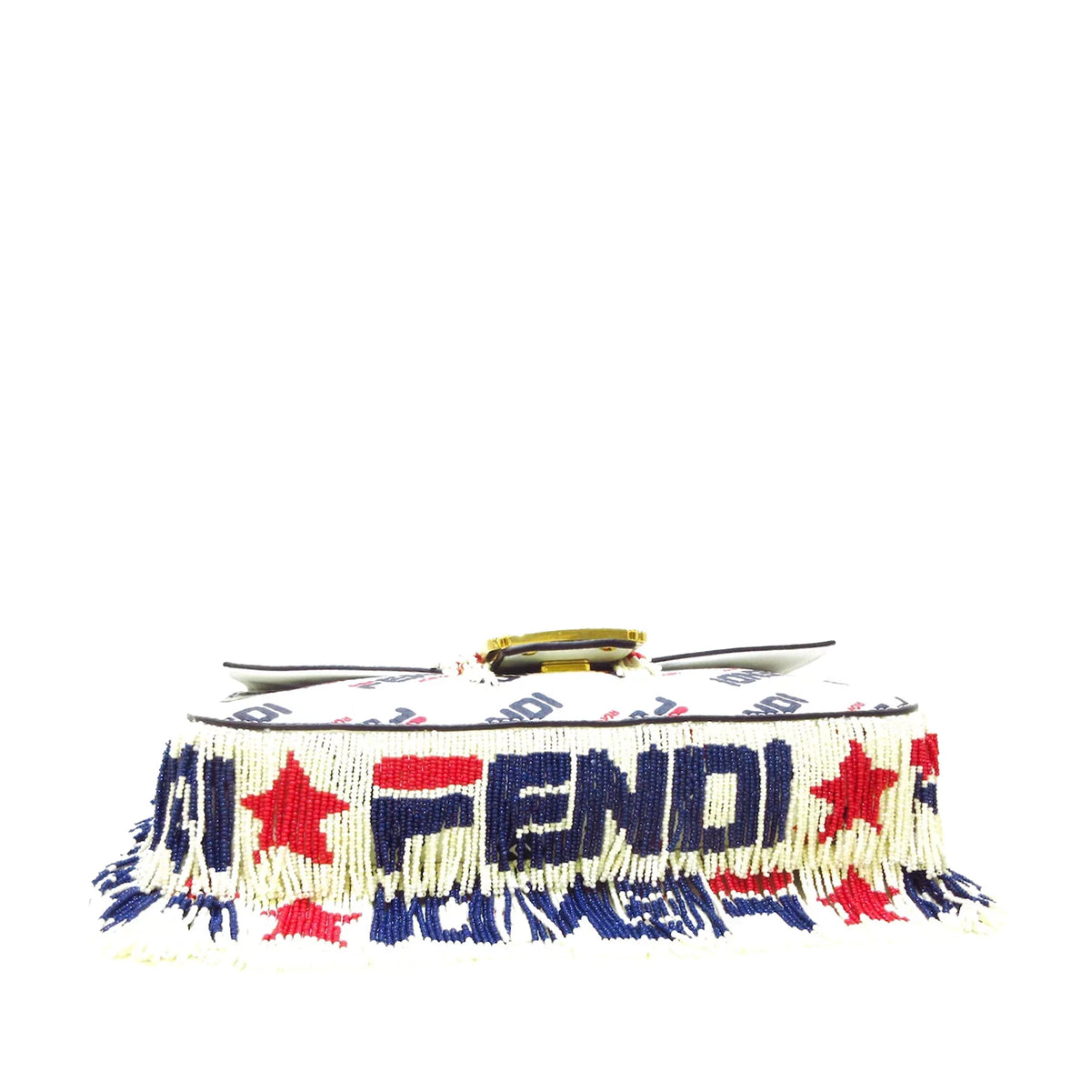 Shoulder Baguette Unisex White Authenticated Fila Calf Bag (Good) Leather Mania Fendi Pre-Owned Beaded