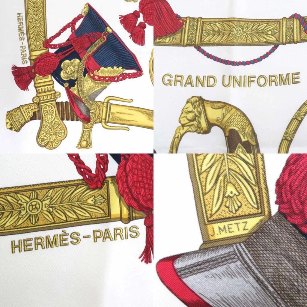 GRAND Scarf HERMES (Good) UNIFORME Pre-Owned Carre Ladies Silk Hermes Off-White/Multicolor 90