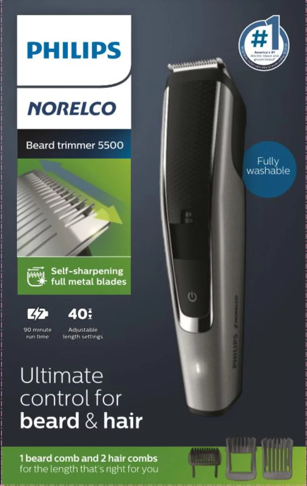 One - Cordless, Philips Pass Beard Hair Norelco Feature Clipper Hair Trimmer Beard Blade and Clean Electric, Trimmer Oil and No with Series BT5502/40 Washable - Needed Clipper For Easy 5000,