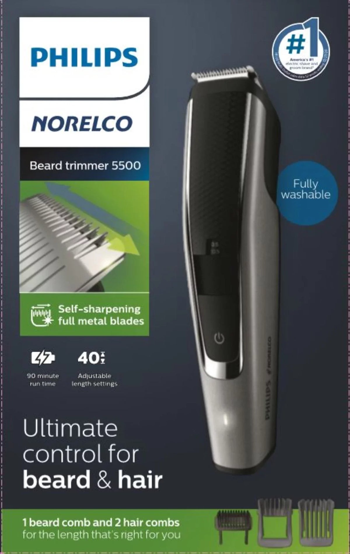 One - Cordless, Philips Pass Beard Hair Norelco Feature Clipper Hair Trimmer Beard Blade and Clean Electric, Trimmer Oil and No with Series BT5502/40 Washable - Needed Clipper For Easy 5000,