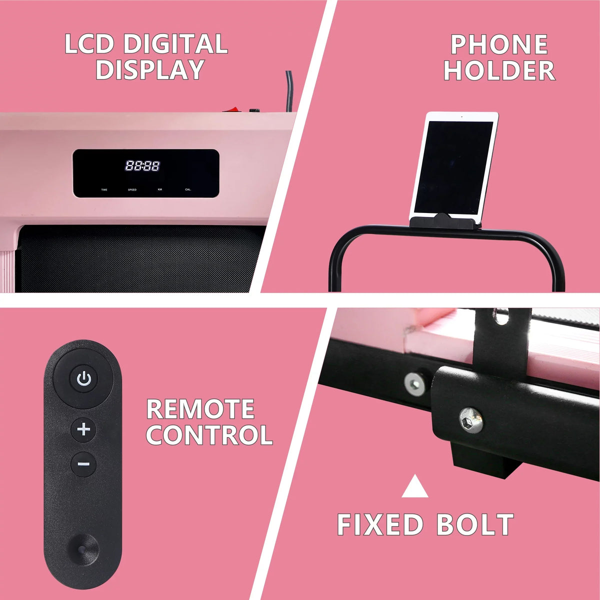 Display, 1, Treadmill in Ultra Walking 2 Pink Portable Capacity Remote 3.0HP Installation-Free Home, Desk for - Under 220 Pad BITOUSHI Lb Control, LED with Small Quiet & Treadmill Office &
