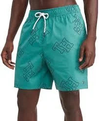 Monogram Small Green Swim 7" Hilfiger Print Allover Trunks Mens Tommy Inseam