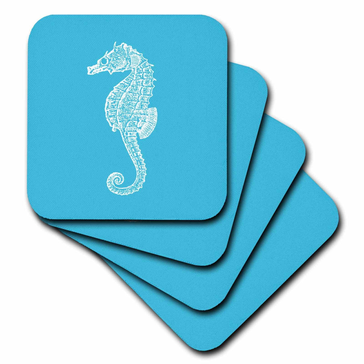 Coasters, Ocean Blue Horse. 8 aquarium set print. beach Sea seahorse aquatic, of Soft marine 3dRose