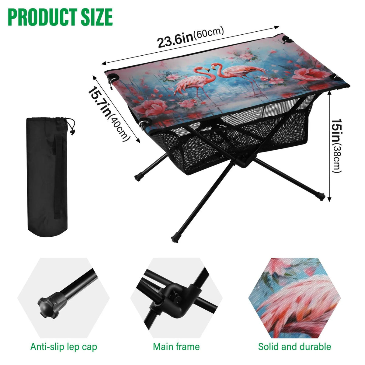 Fishing Table Camping Hiking Flamingos Table for Portable Picnic Flowers Storage with Bag Foldable Beach and Table BBQ exterior Compact