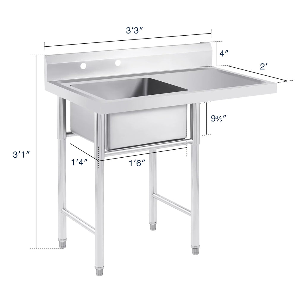 Steel w Backsplash Utility Drainboard Stainless Strainer for Kitchen Commercial Sink Wilprep Bar