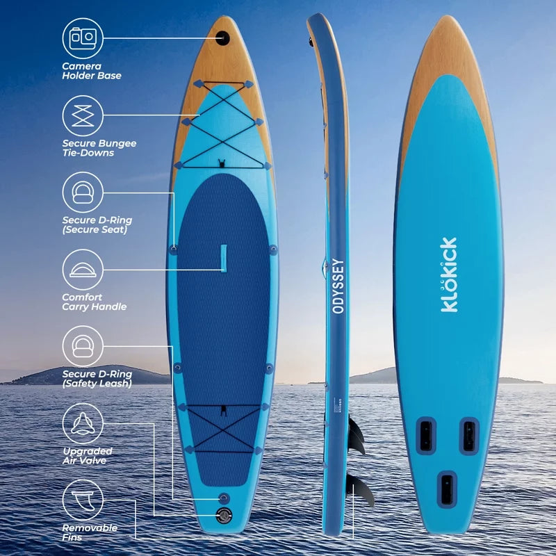 Inflatable with Pump, Premium (12' Paddle Air Fin, x ft 12 32'' 6'') ELECTRONIC x Leash, SUP KLOKICK