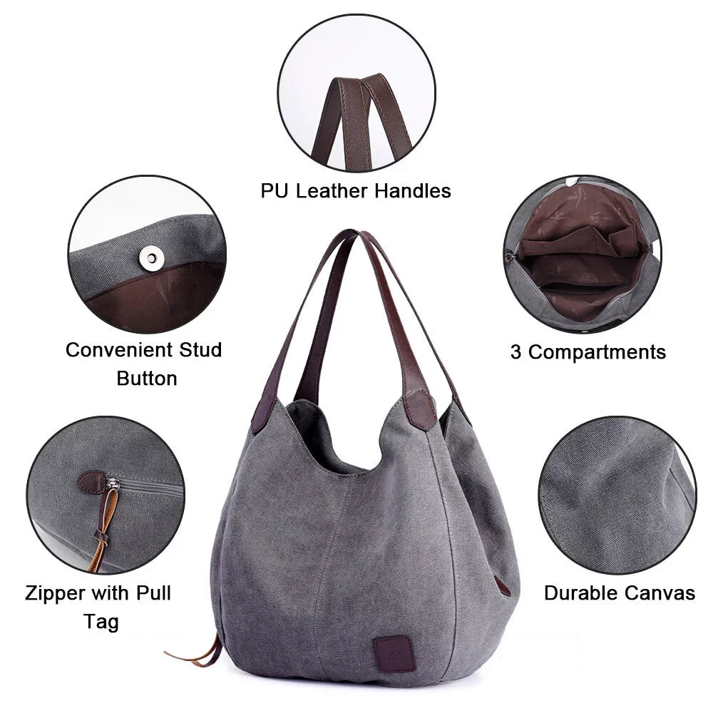 Vintage Bags MIXFEER Canvas Multi-pockets Women Totes Handbag Shoulder Bag Hobo