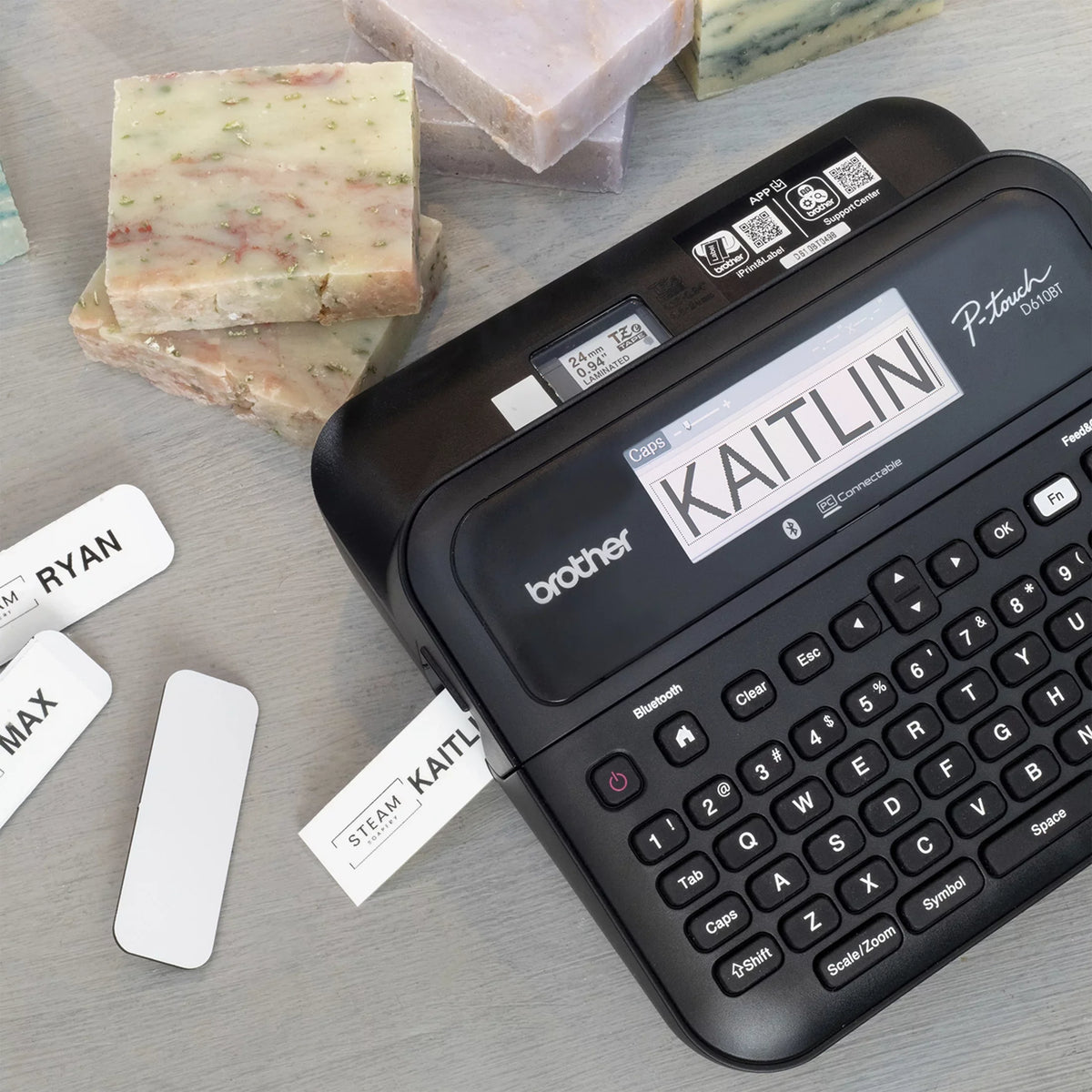 Label Professional (12mm). Black ~1/2” Clear carry Tape PT-D610BTVP with Maker includes Sample 4m on Print Business Label P-touch Connectivity, Brother and case Bluetooth® Connected
