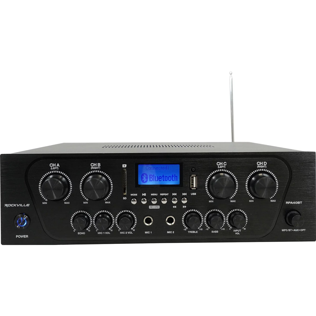 Wall Audio Rockville Kit 4-Room Home Speakers Receiver+(8) RPA40BT Black Slim